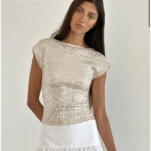 Motel Rocks Erika Backless Top In Neutral Sequin